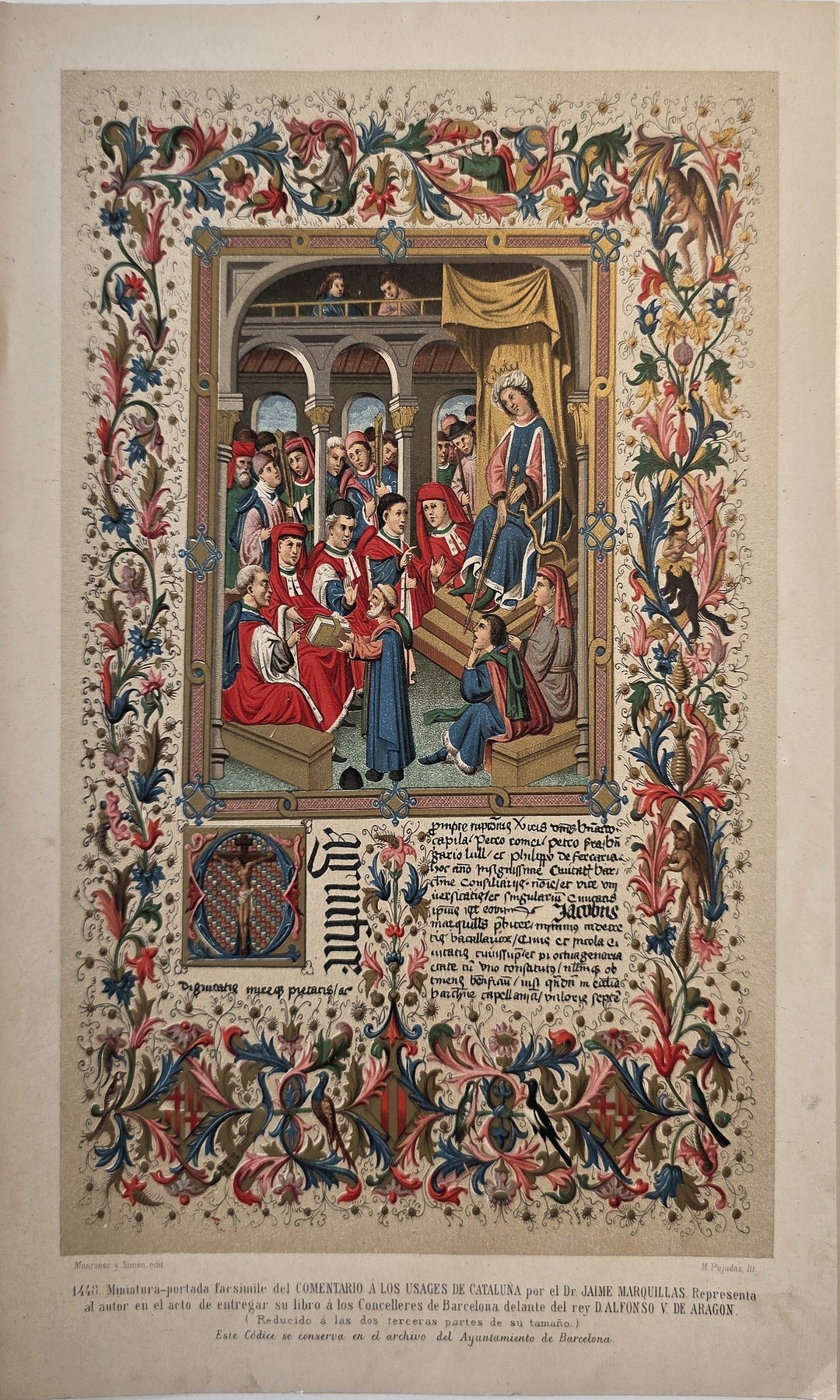 Illuminierte Buchseite mit farbiger Initiale