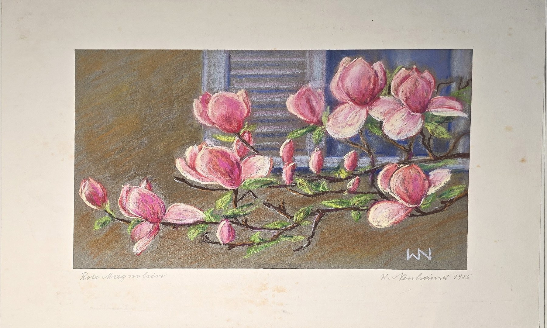 Aquarell mit rosafarbenem Blütenzweig