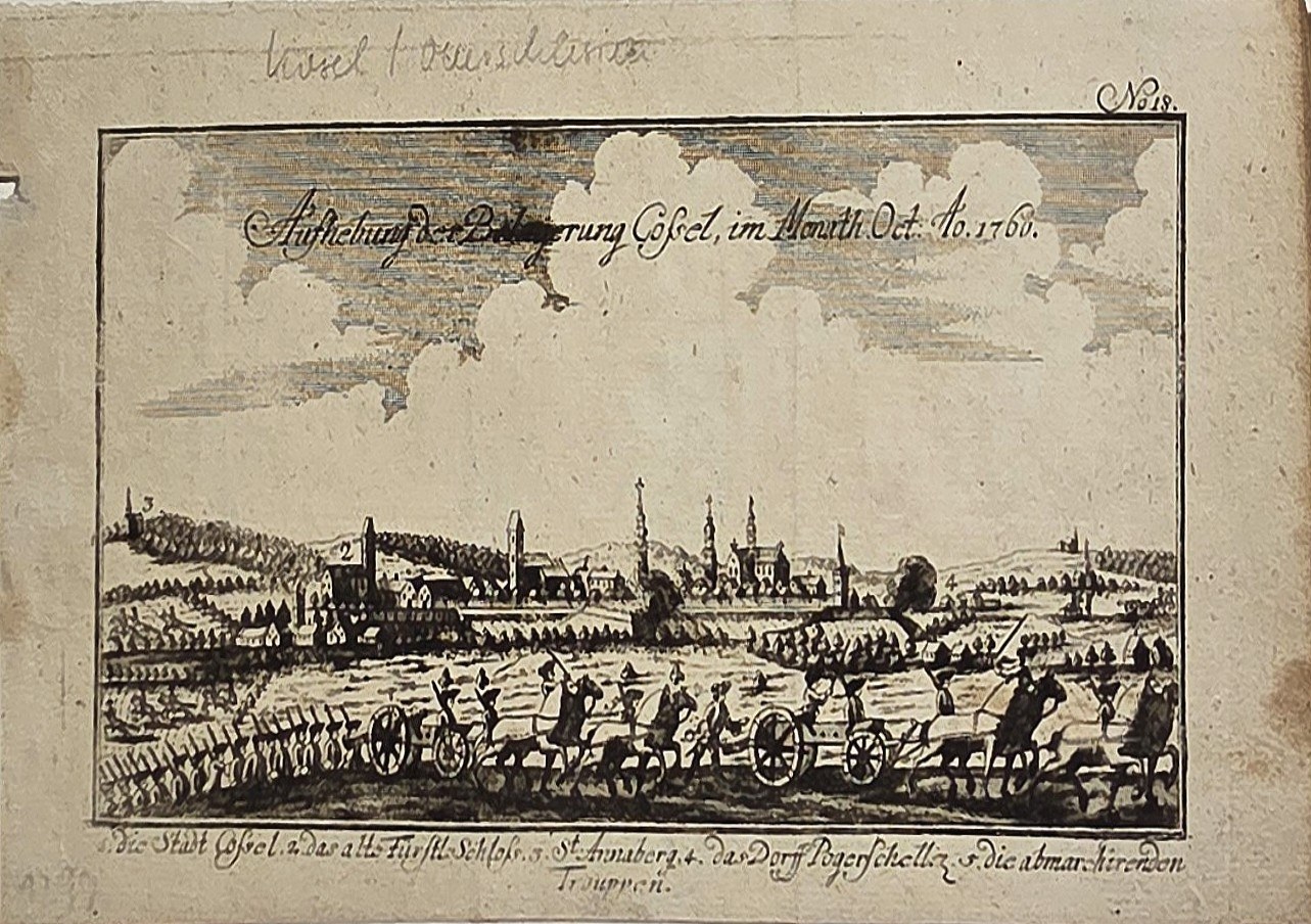 Historische Szenendarstellung – Belagerungsansicht mit Stadt und Truppen