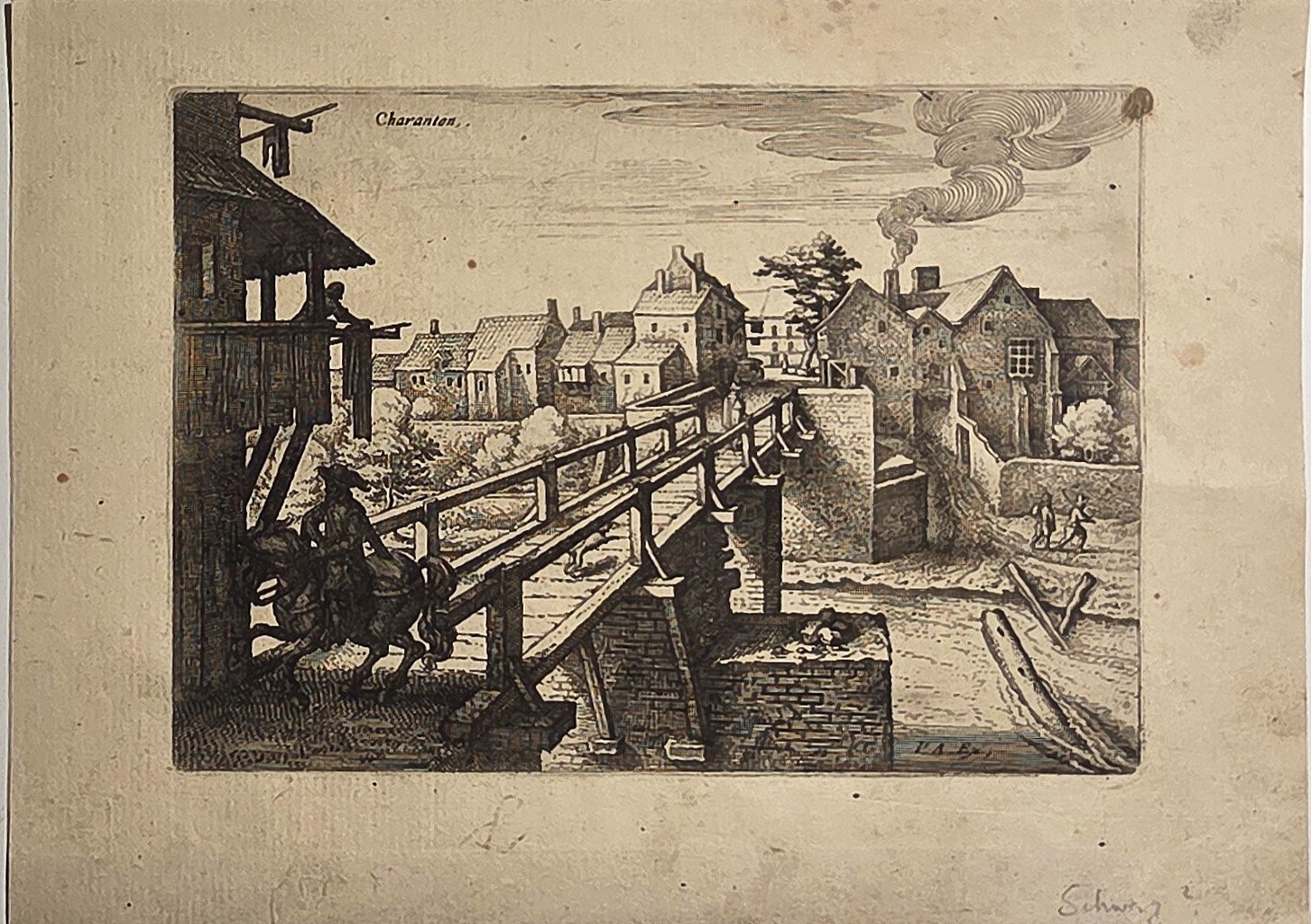mit Bau- oder Brückenszene vor Stadt