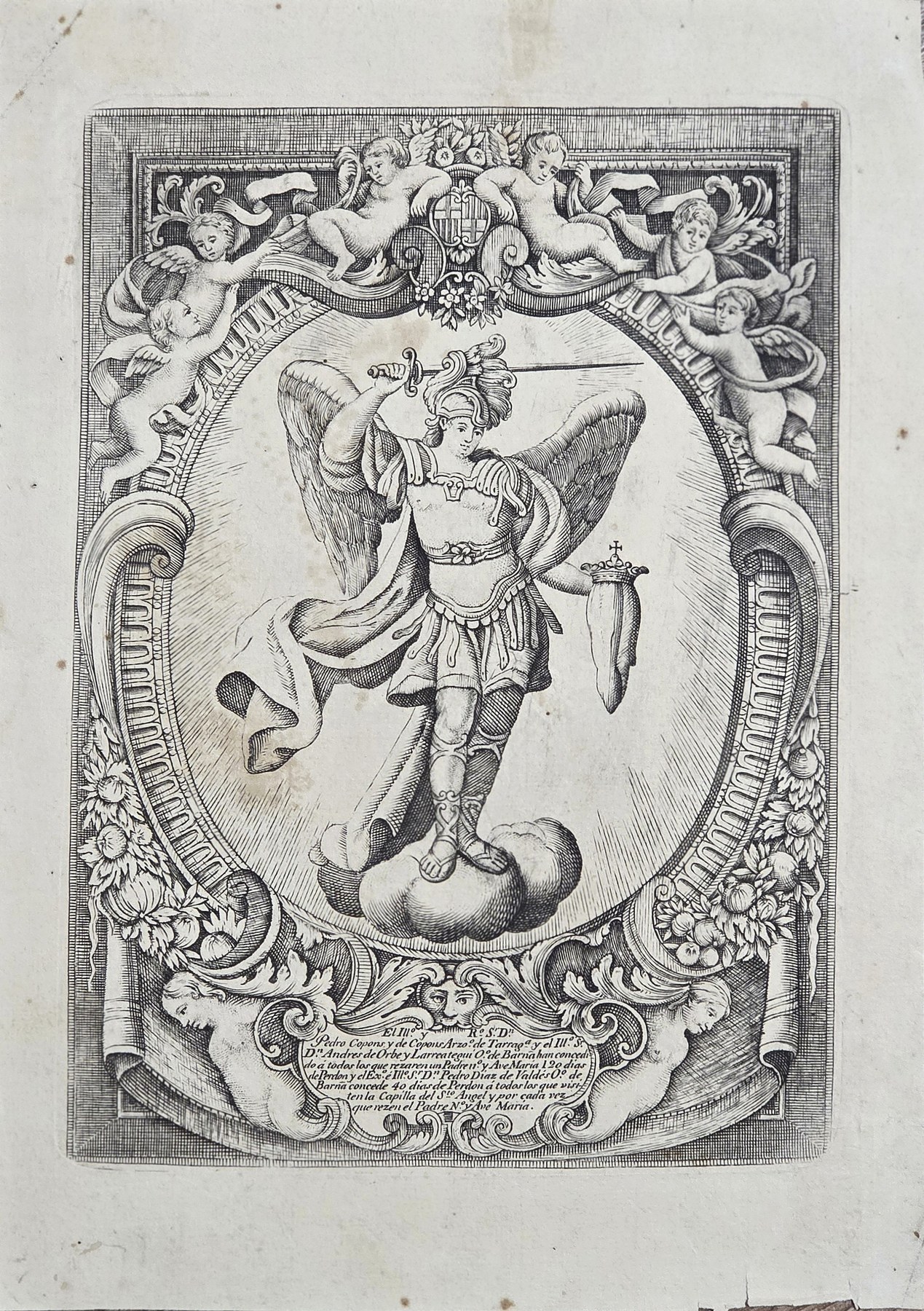 Allegorische Männerfigur in Puttenkartusche