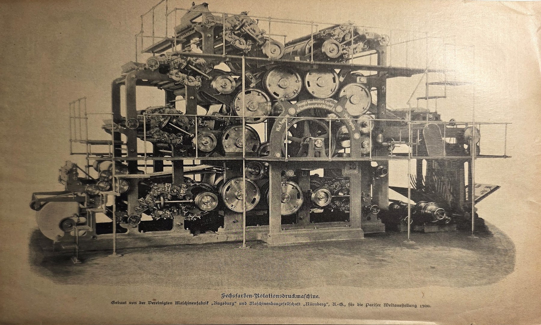 Historische Darstellung – Große technische Anlage mit vielen Bauteilen