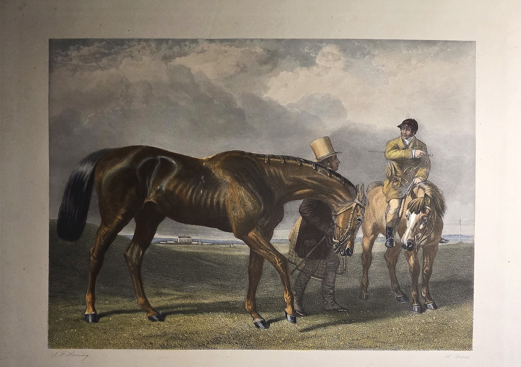 Kolorierter mit Pferden und Reitern in Landschaft