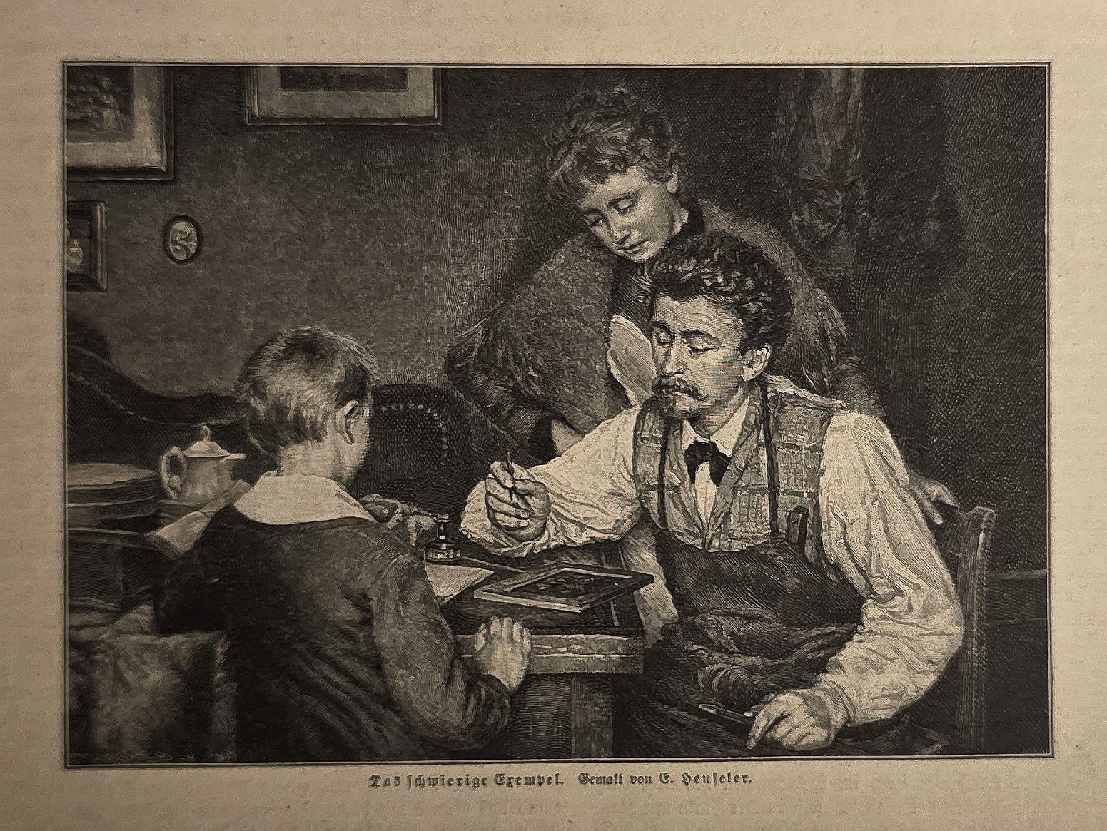 Historische Darstellung – Zwei Jungen beim gemeinsamen Lesen im Zimmer