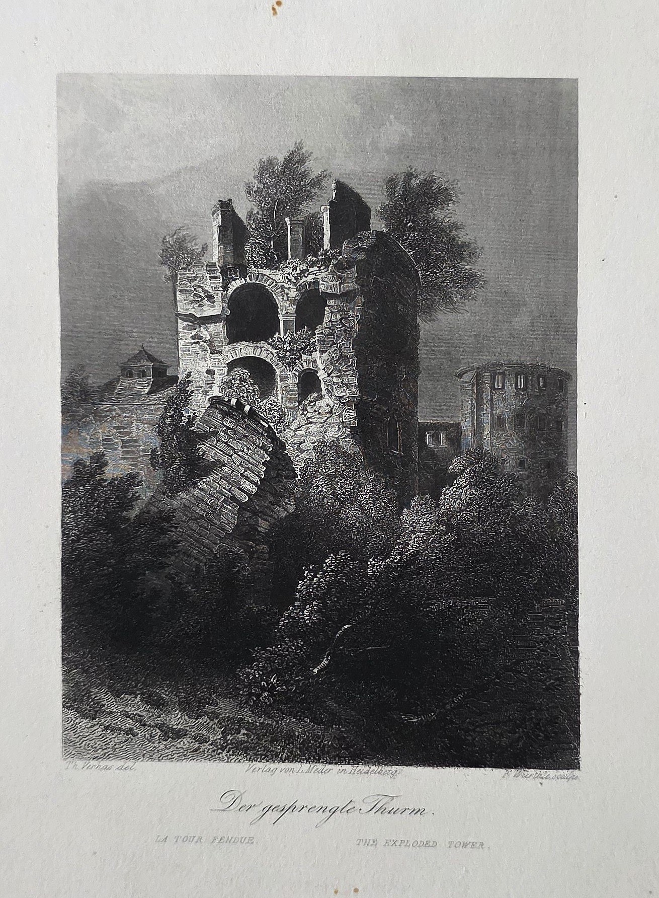Historische Architekturdarstellung – eines überwachsenen Ruinenturms