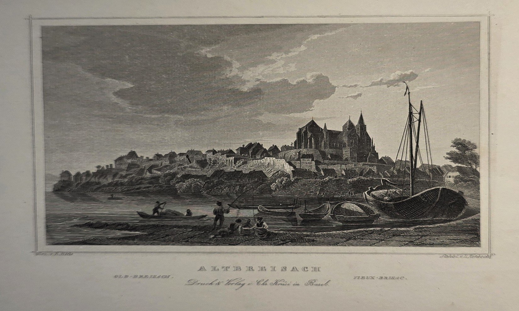 Uferort mit Segelboot und Kirchenbau