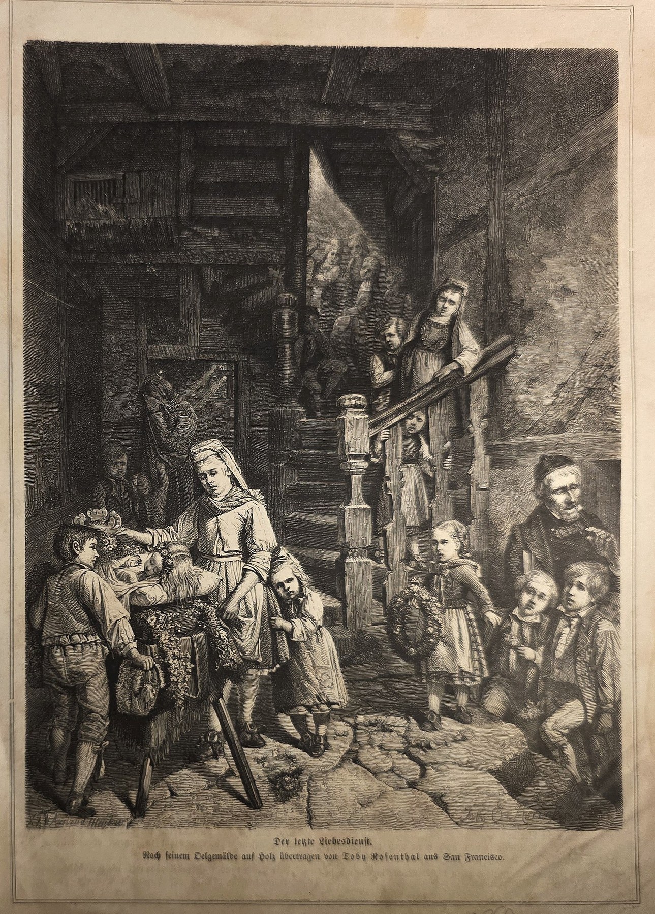 Familienszene an einer dunklen Treppe