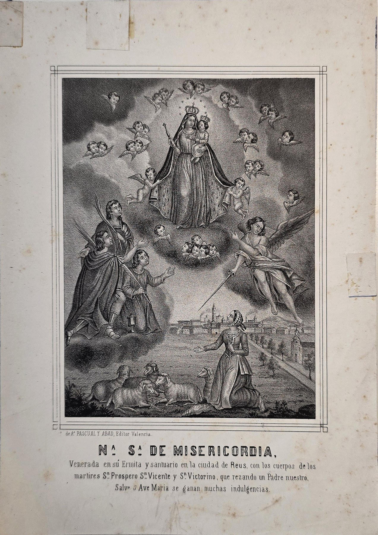 Madonna über Engeln und knienden Gläubigen