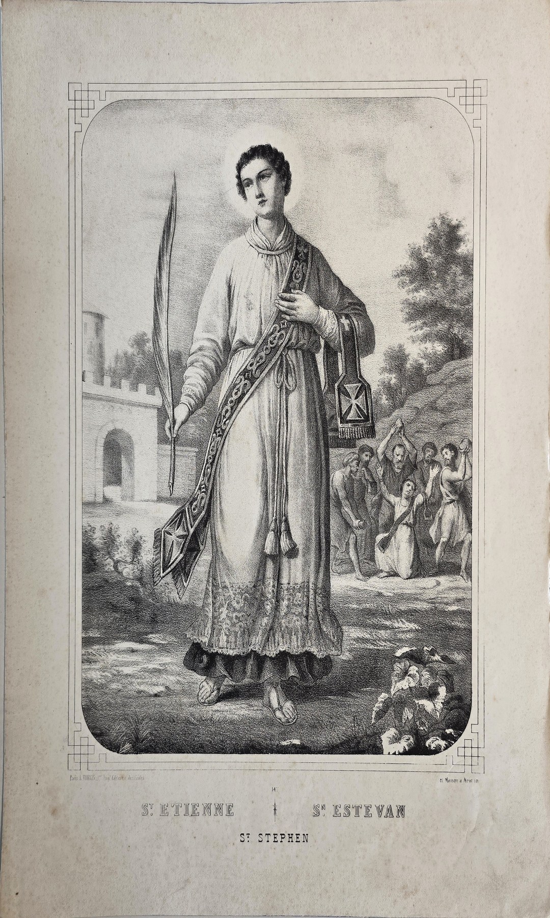 Heilige Frau mit Palmzweig vor Architektur