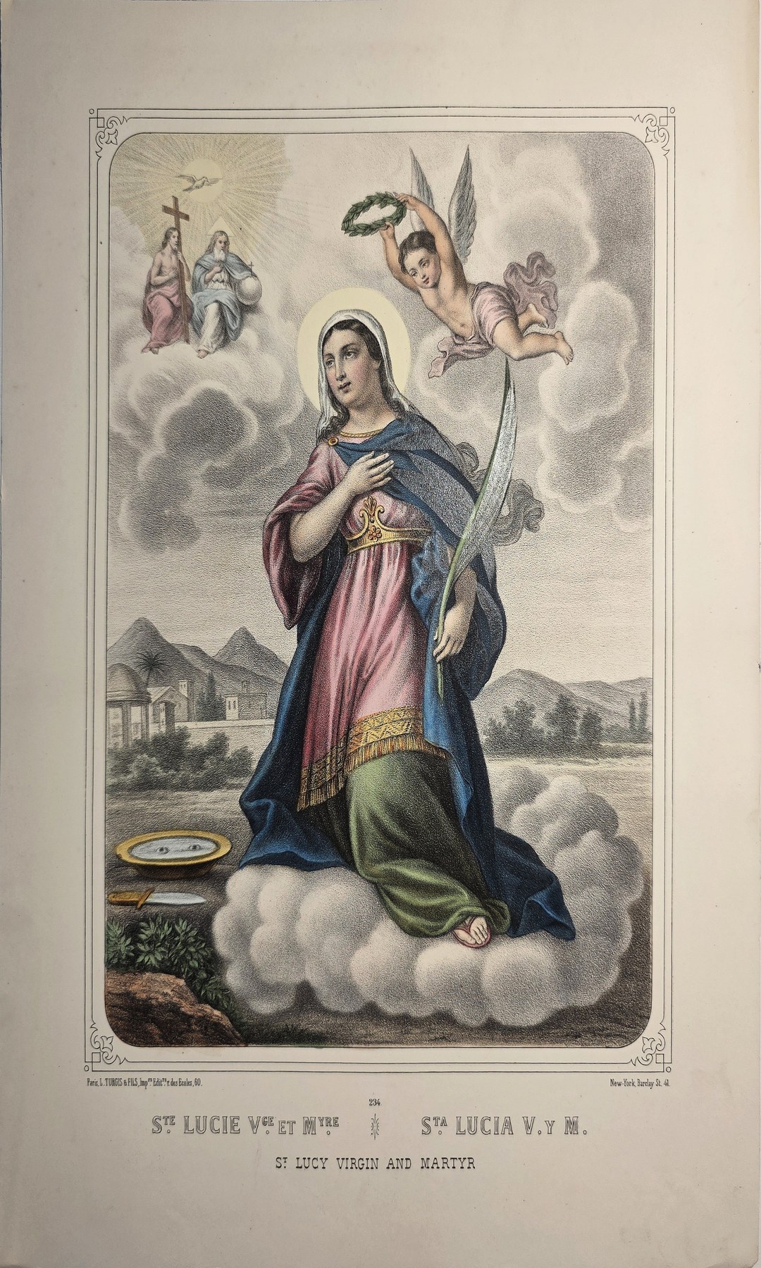 Sakrale historische Darstellung – Farbig gefasste mit Marienfigur und Engeln in Wolken