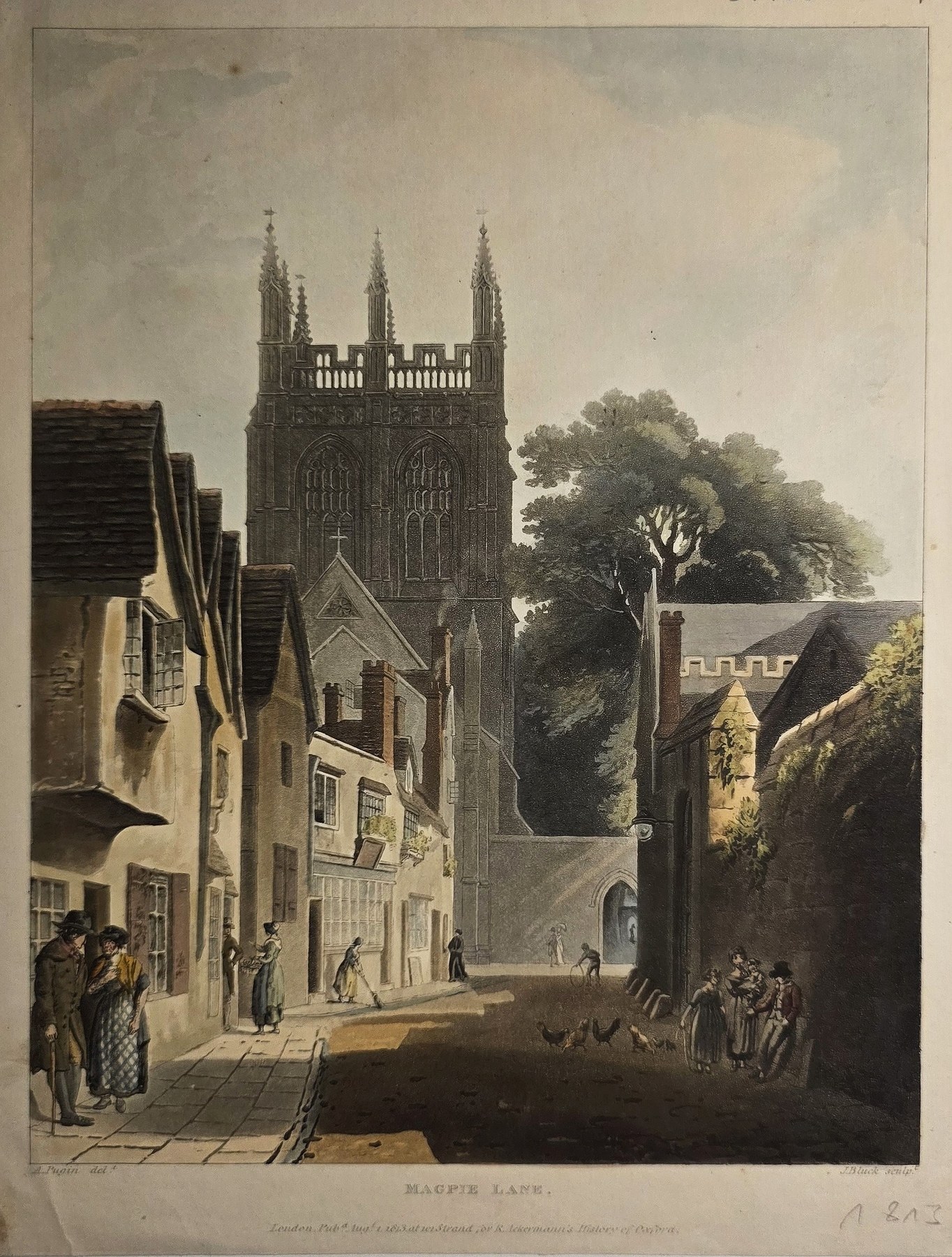 Magpie Lane – historische Straßenszene mit Kirchturm im