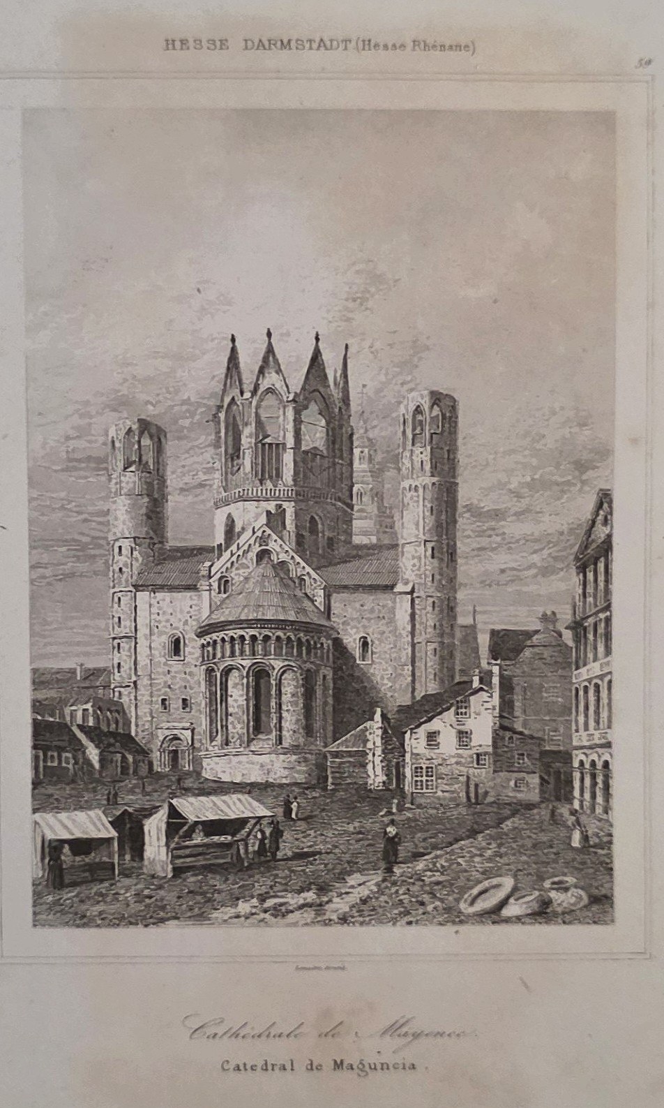 Historische Darstellung – Kathedrale über dichter Altstadt