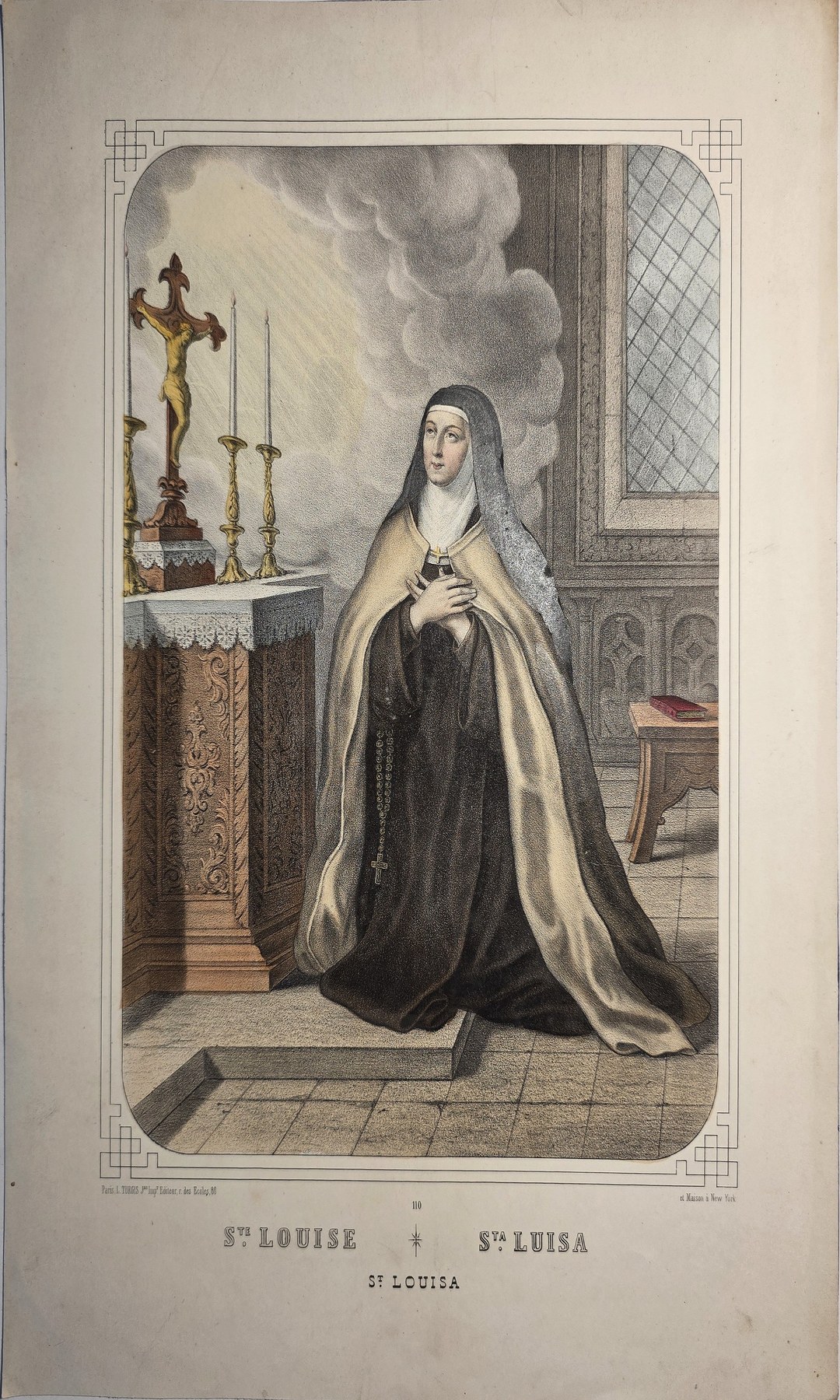 Farbig gefasste mit betender Ordensfrau am Altar