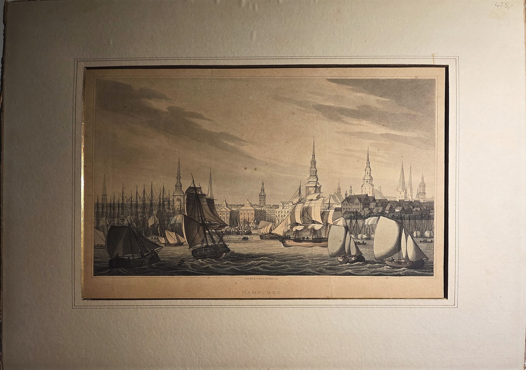 einer Hafenstadt mit Segelschiffen