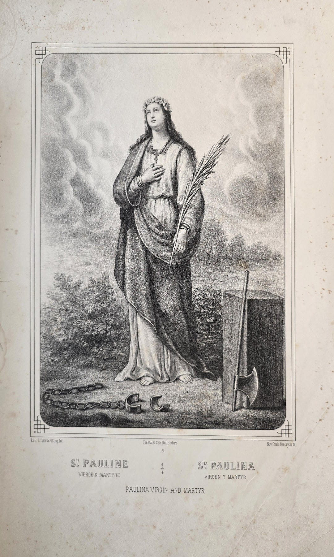 Stehende Heilige mit Kreuz und Landschaft