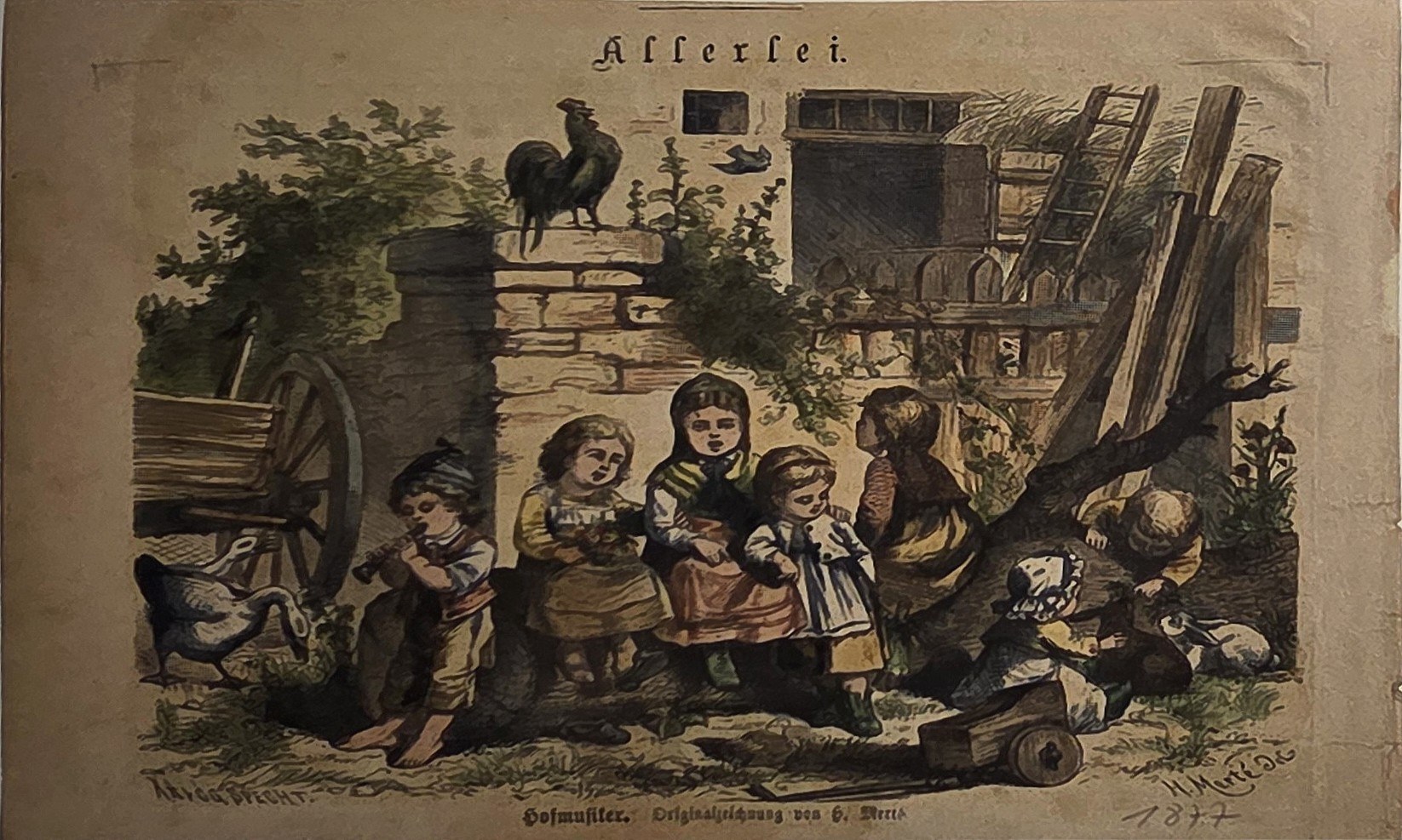 Kindergruppe zwischen Hausrat und Kamin