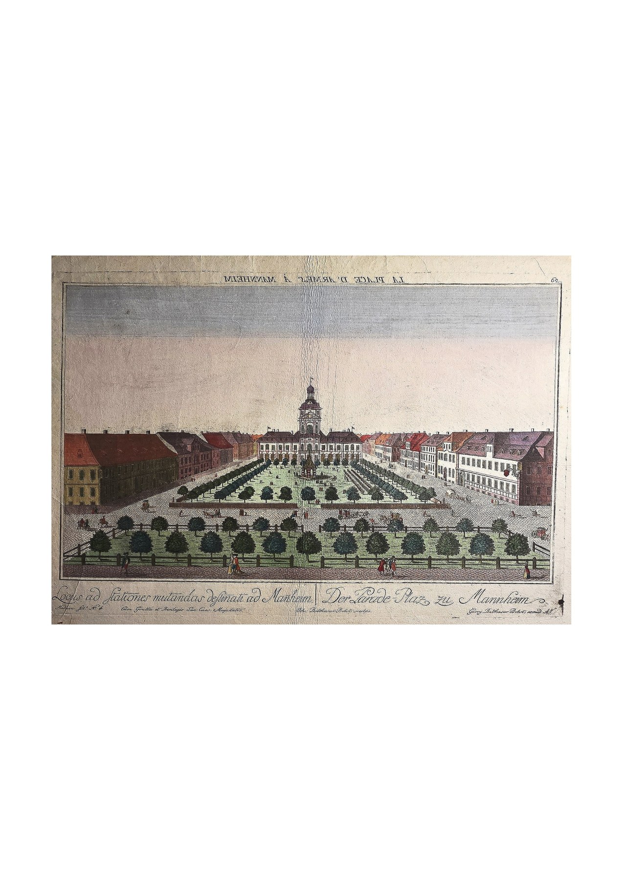Kolorierter einer symmetrischen Schloss- und Gartenanlage