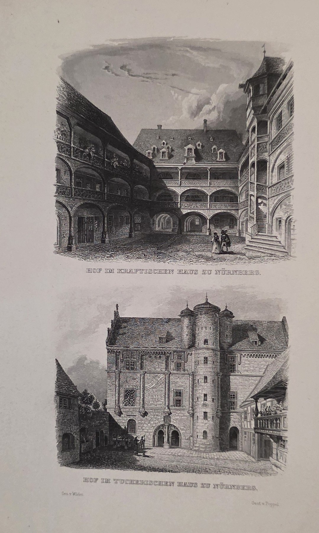 Historische Darstellung – Zwei historische Bauansichten auf einem Blatt