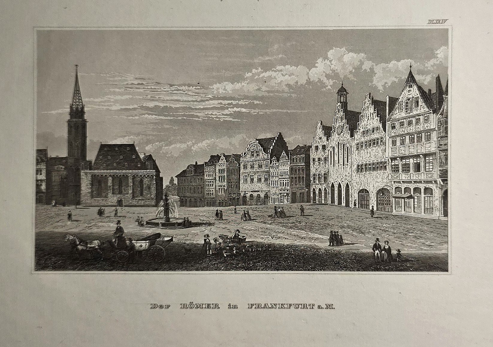 Sakrale historische Darstellung – Historischer Stadtplatz mit Kirche und Giebelhäusern