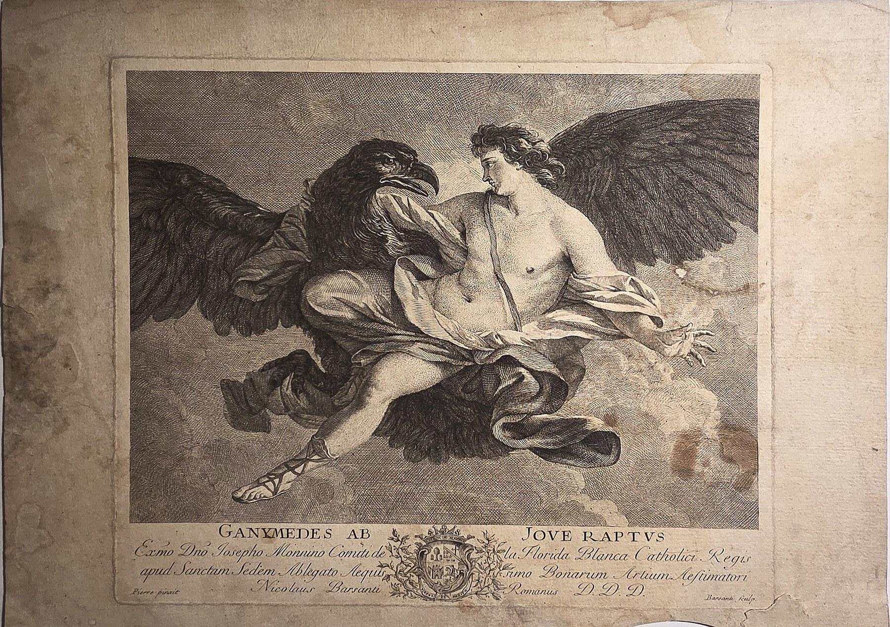 mit geflügelter Gestalt und liegender Figur