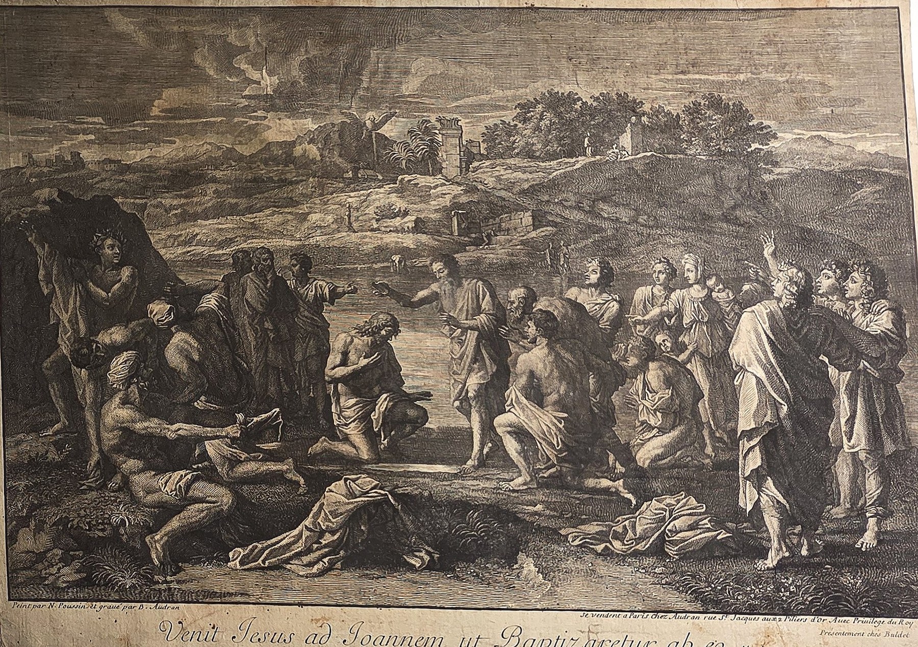 Historische Landschaftsdarstellung – mit großer Menschenmenge in Landschaft