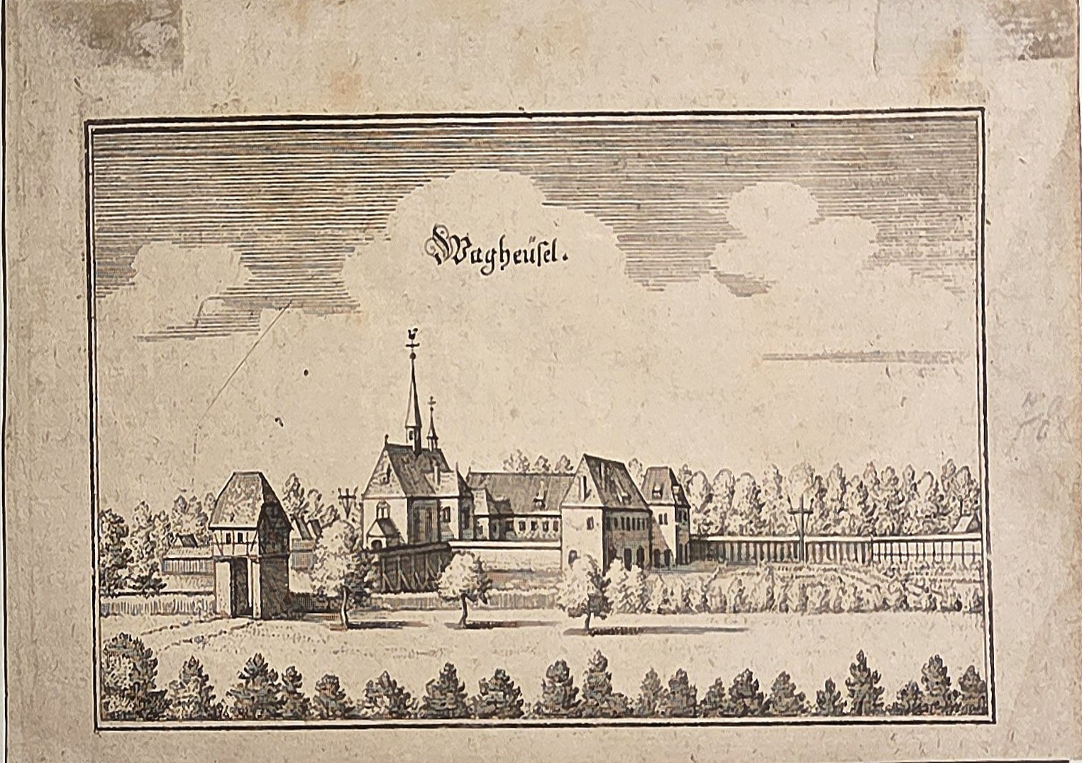 mit langgestreckter Dorf- oder Stadtansicht