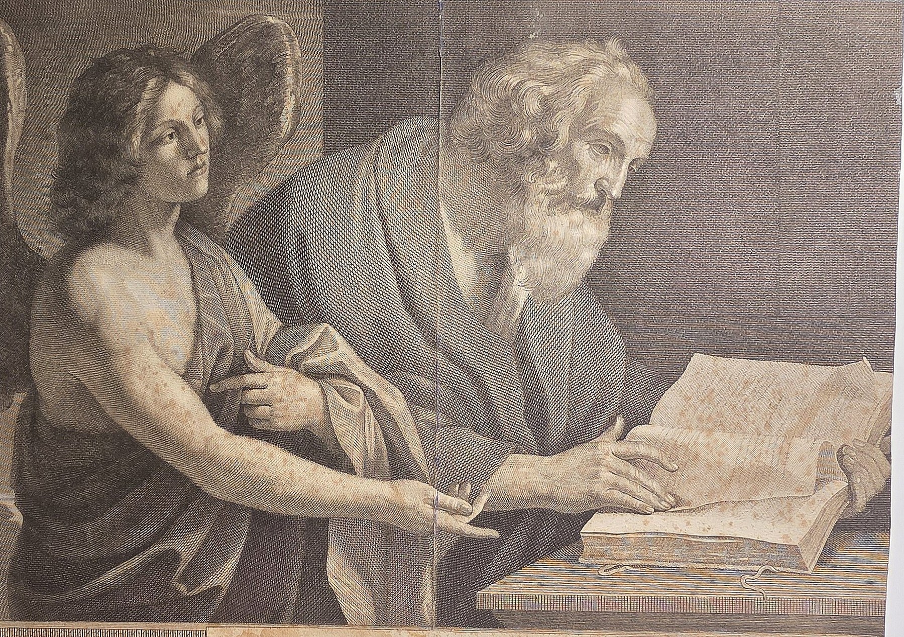 eines schreibenden Gelehrten mit geflügelter Figur