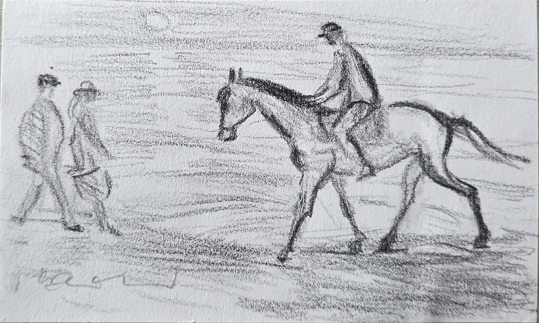 Reiter auf Pferd mit Begleitfigur