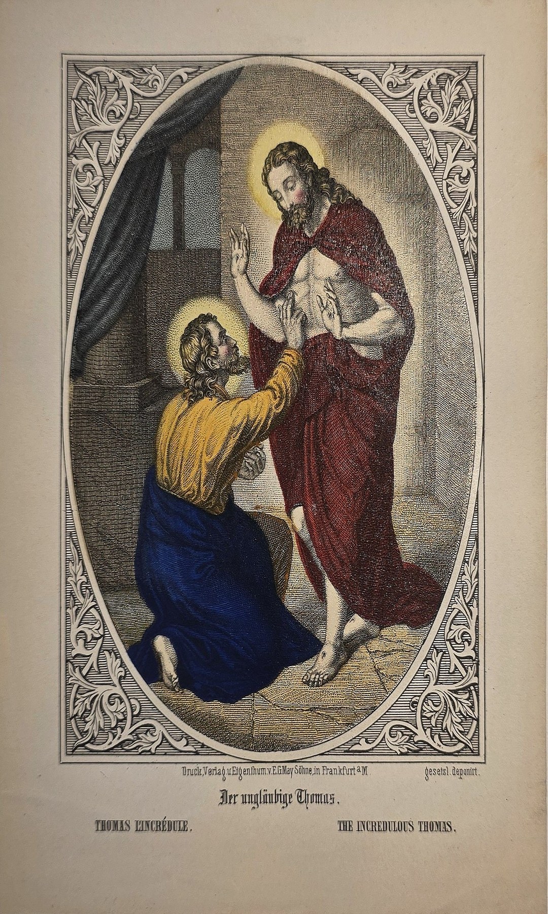 Ornamental gerahmte mit kniender Frau vor Christus