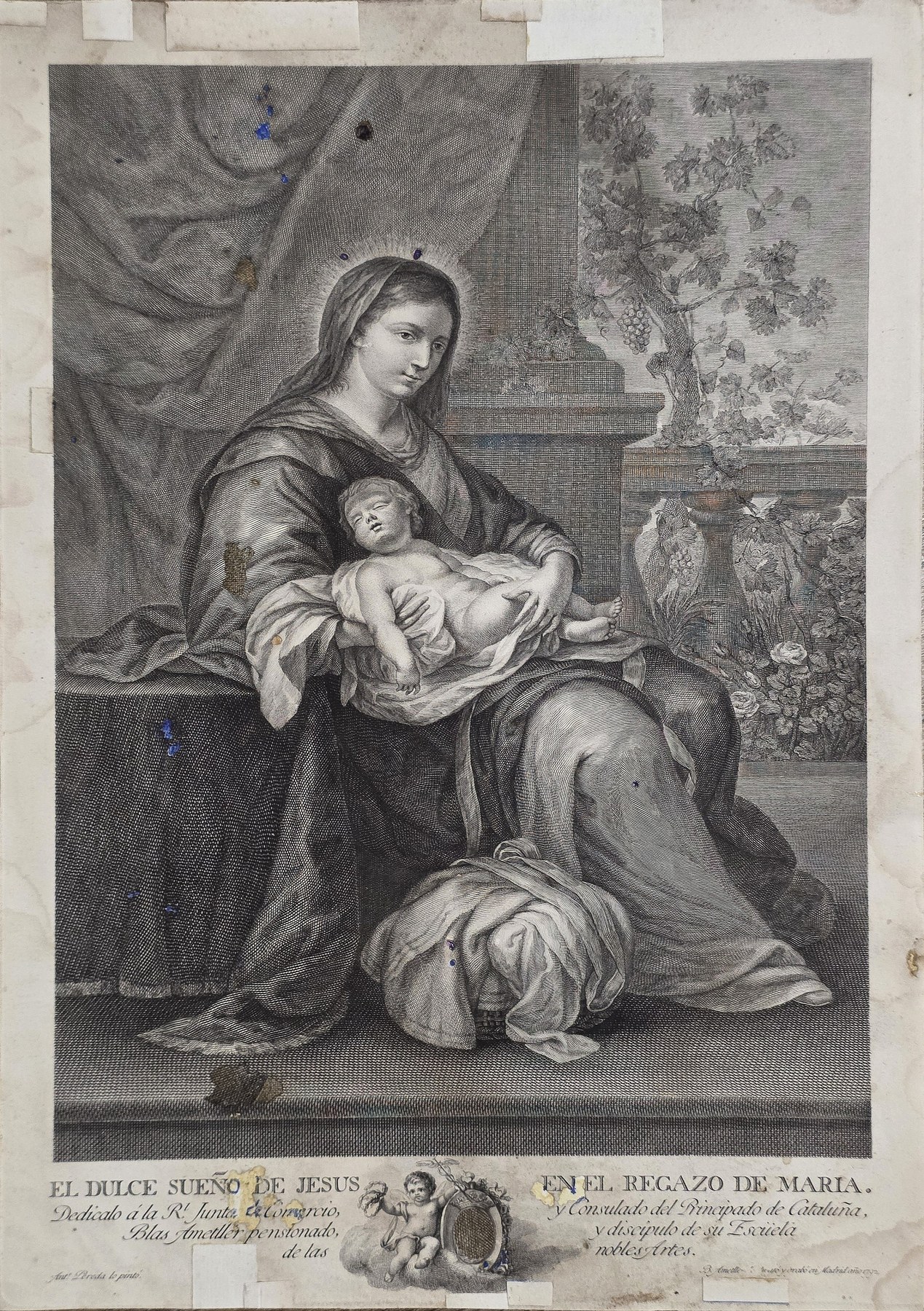 Sitzende Madonna mit Kind im Innenraum