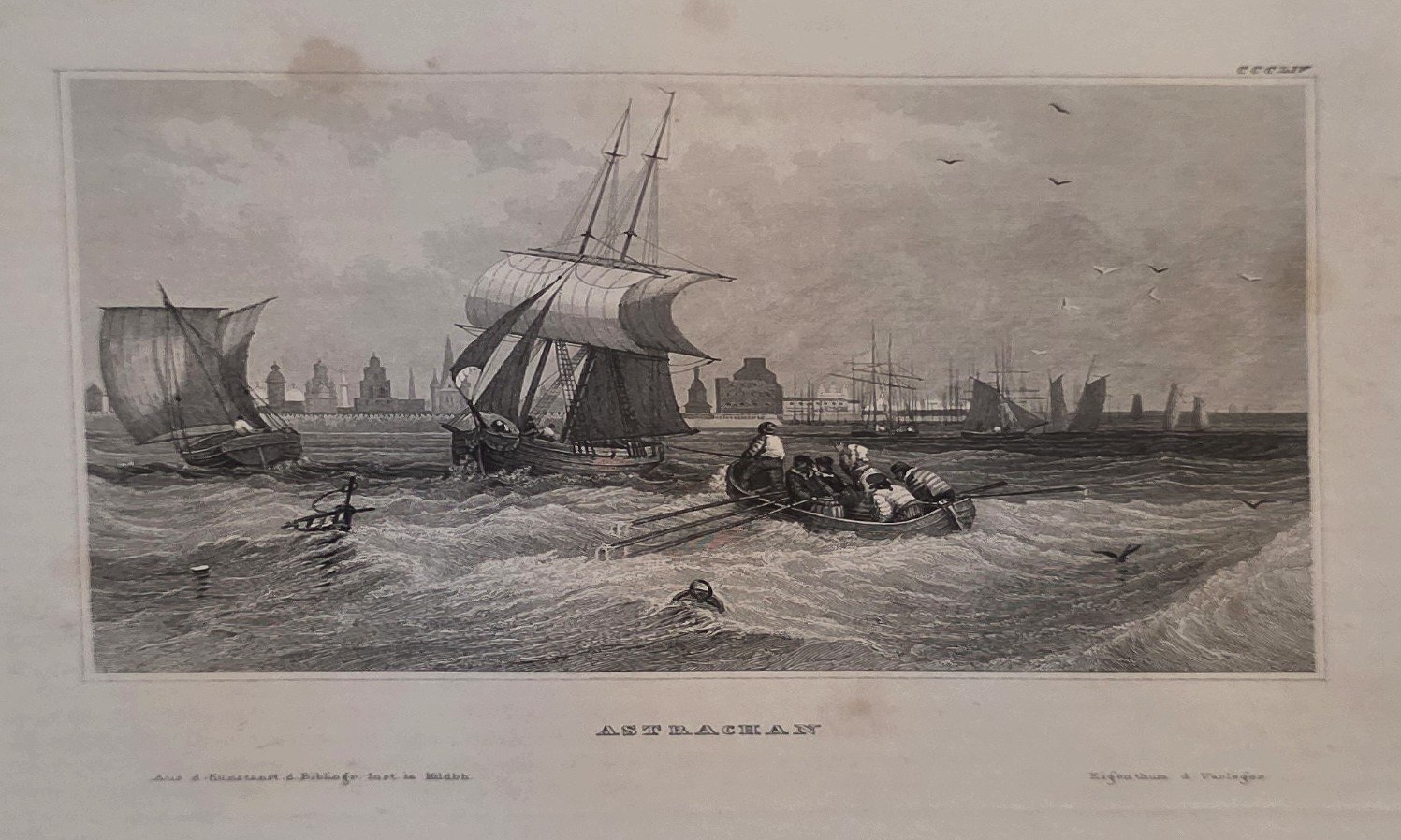 Historische Darstellung – Segelschiffe auf offener Wasserfläche
