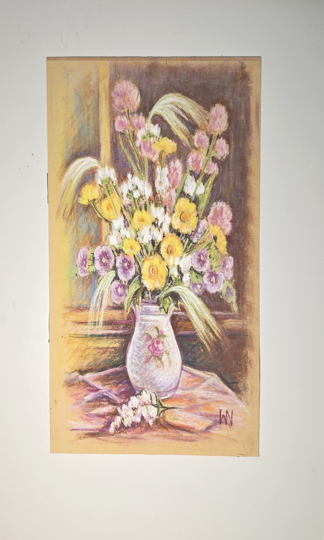 Aquarell mit üppigem Blumenstrauß in Vase