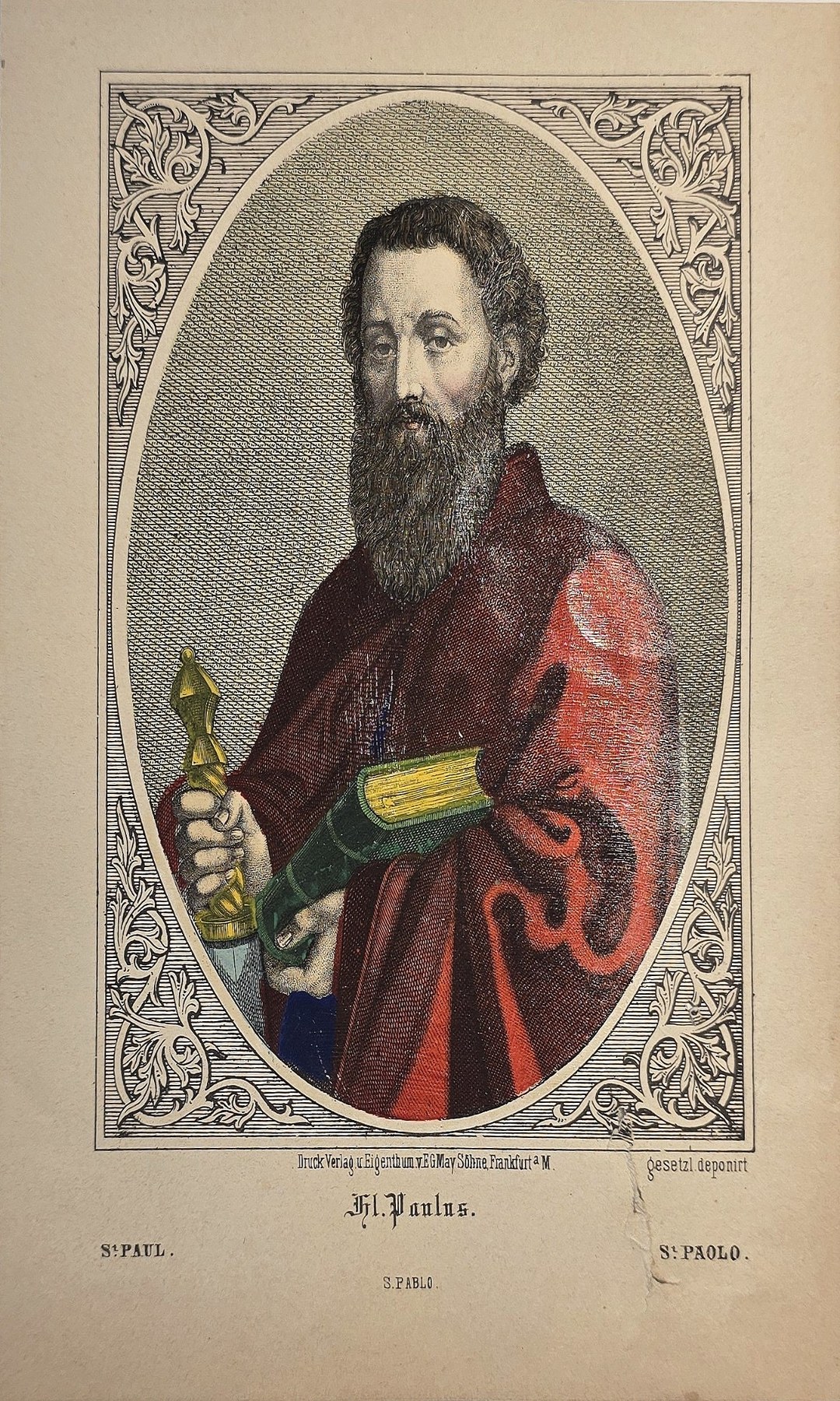 Ornamental gerahmte mit männlichem Heiligen und Buch