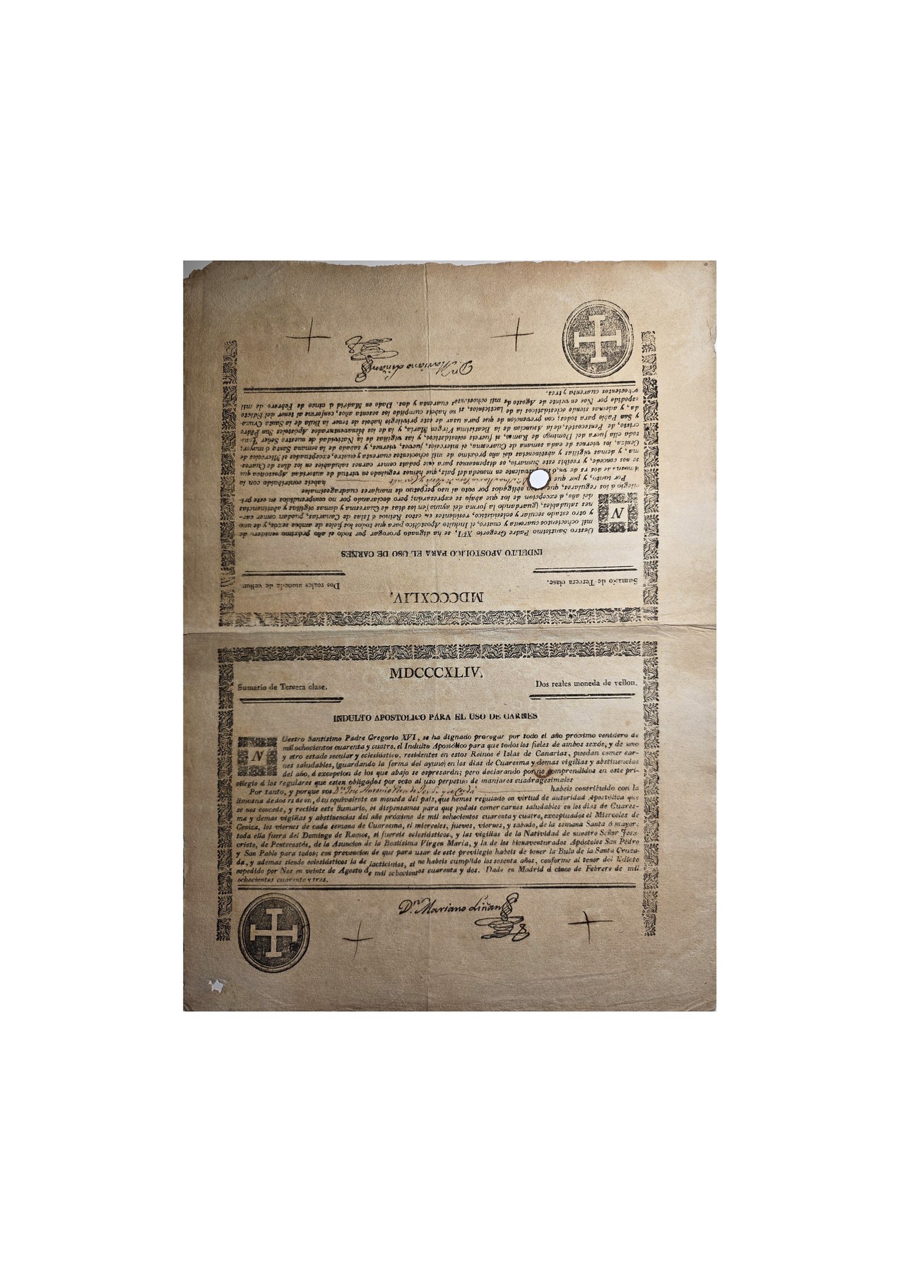Historische Darstellung – Historisches Schriftstück mit zwei Textfeldern und Rundsiegeln