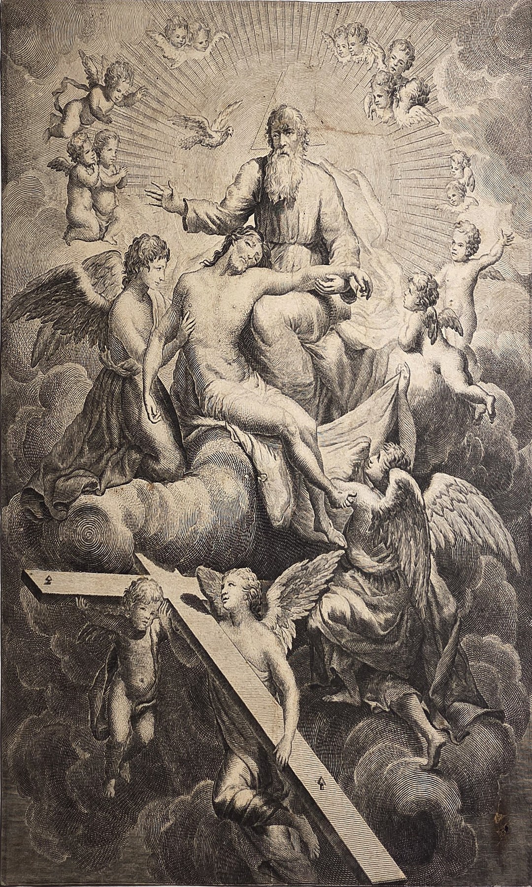 Himmlische Szene mit Kreuz und Engeln