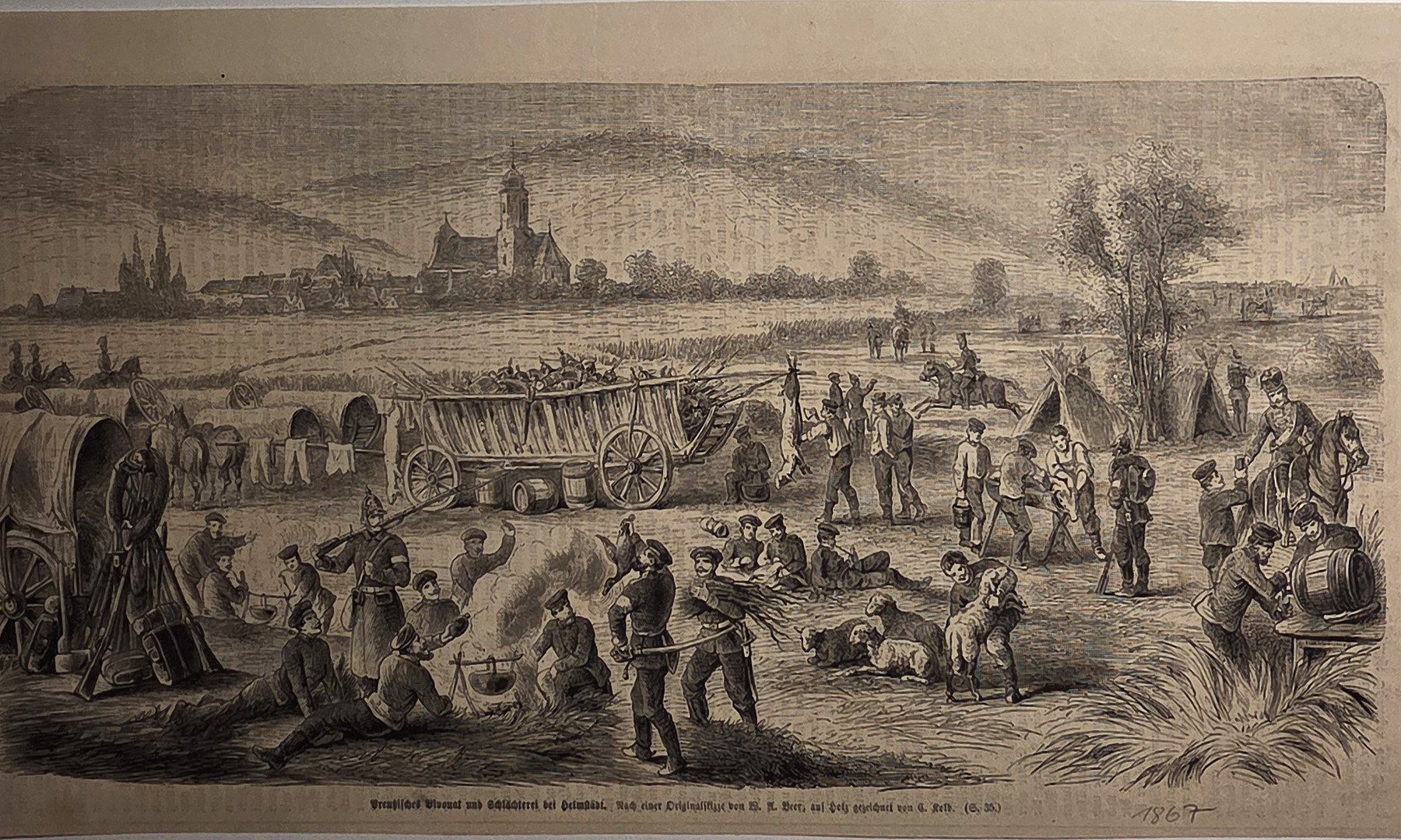 Belebtes Feldlager mit zahlreichen Figuren