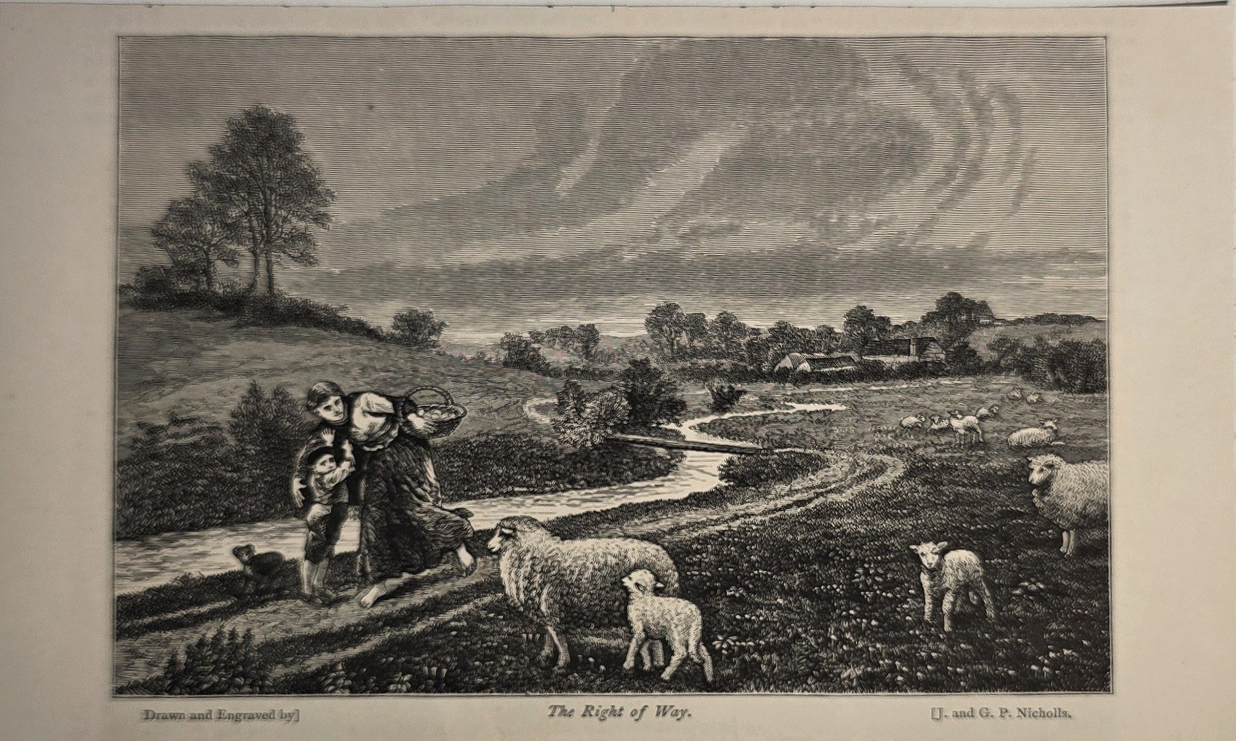 Hirte mit Schafen in weiter Landschaft