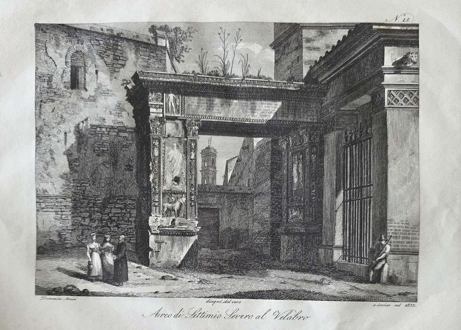Historische Architekturdarstellung – Schmale Ruinenpassage zwischen Mauerzügen