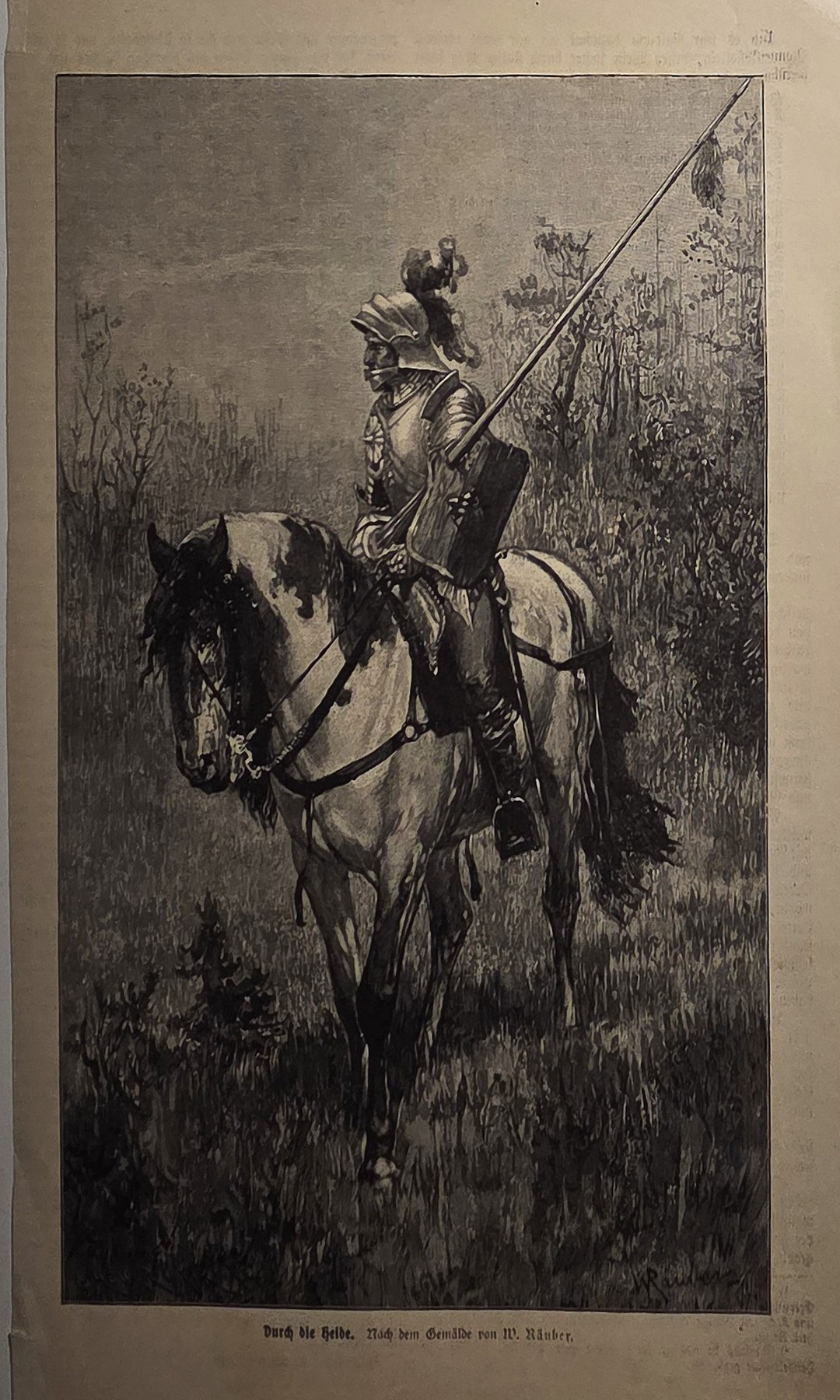 Historische figürliche Darstellung – Reiter mit Pferd in hohem Gelände