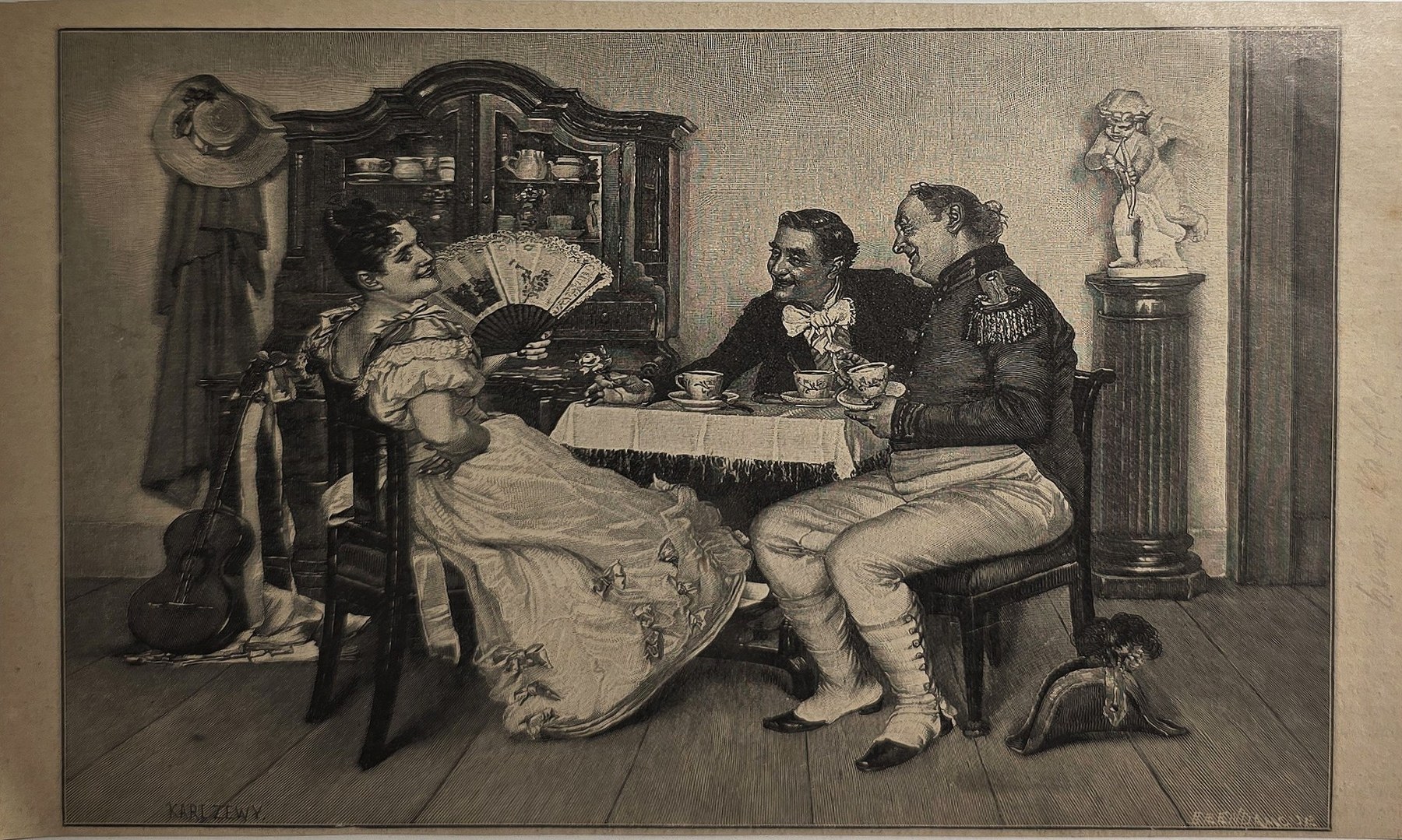 Gesprächsrunde in bürgerlichem Interieur