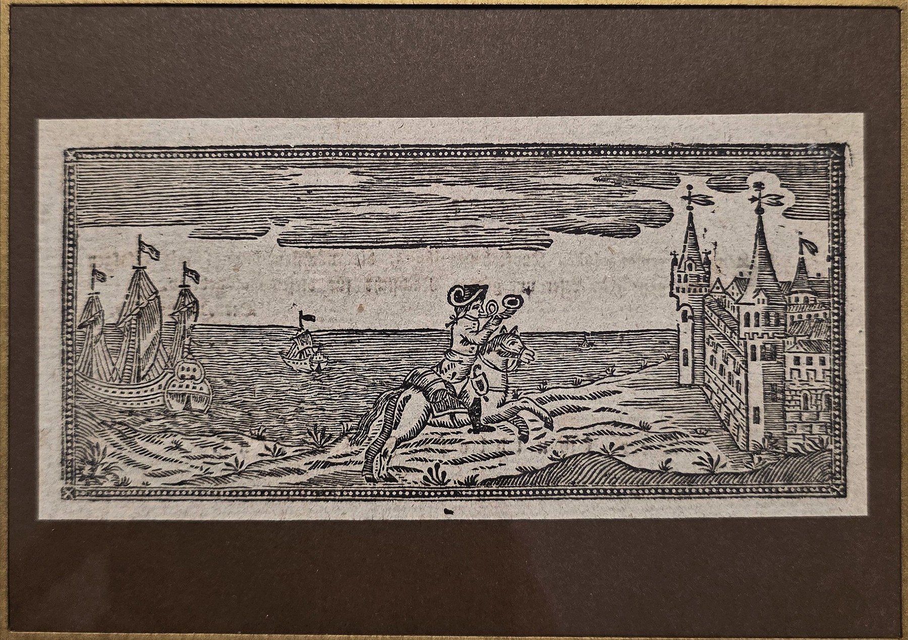 Kleine Küstenansicht mit Figuren und Stadt