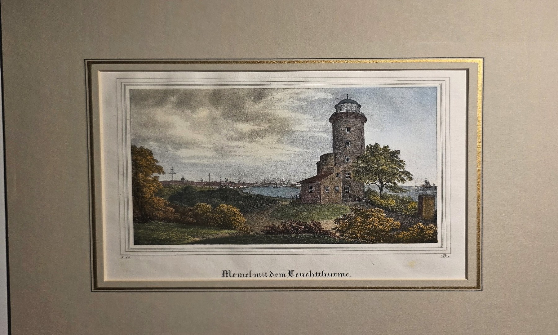 Farbige Landschaftsgrafik mit Rundturm und weitem Himmel
