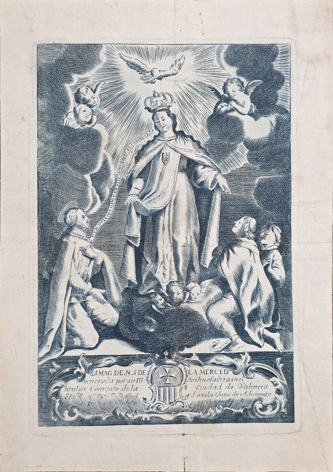 Gekrönte Marienfigur mit Kind und Engeln