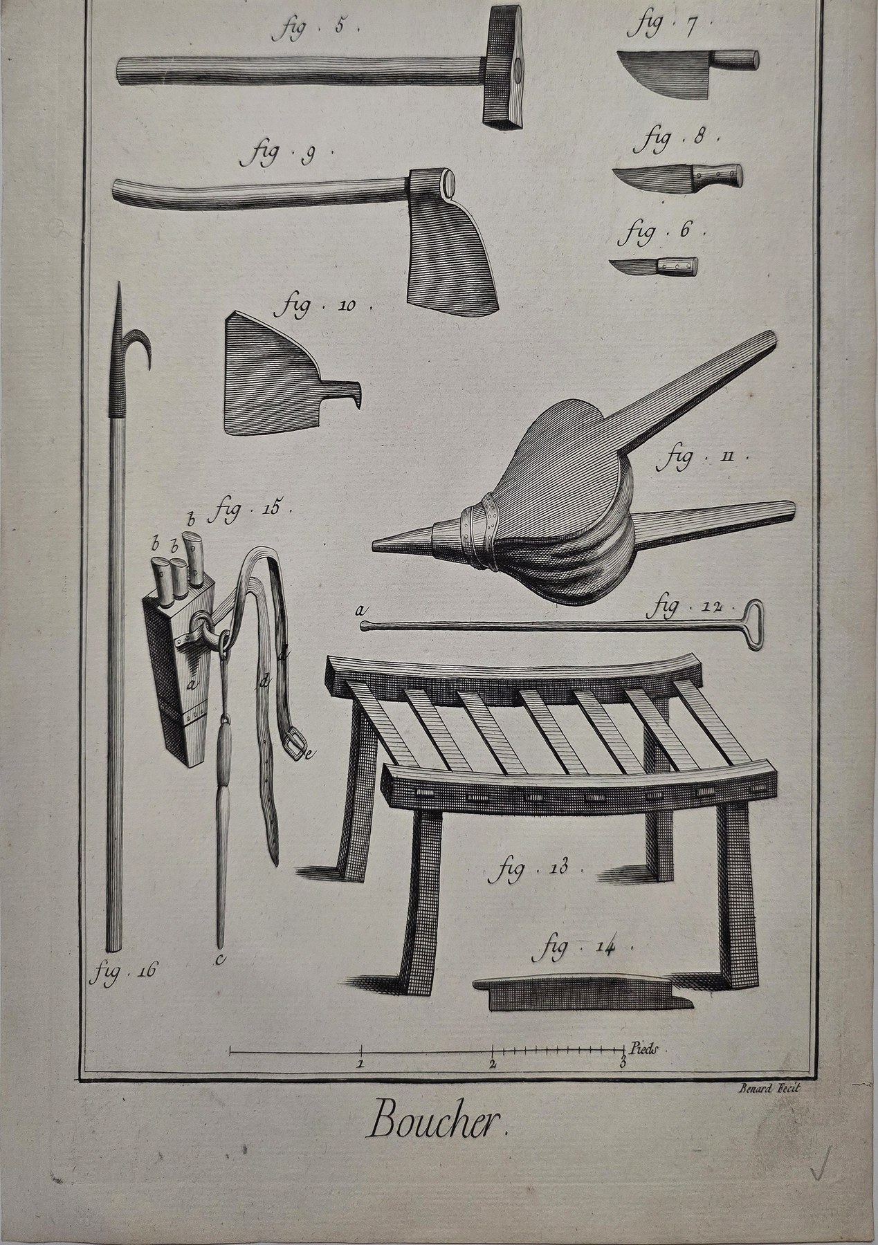 Tafel mit Handwerksgeräten und Werkzeugen
