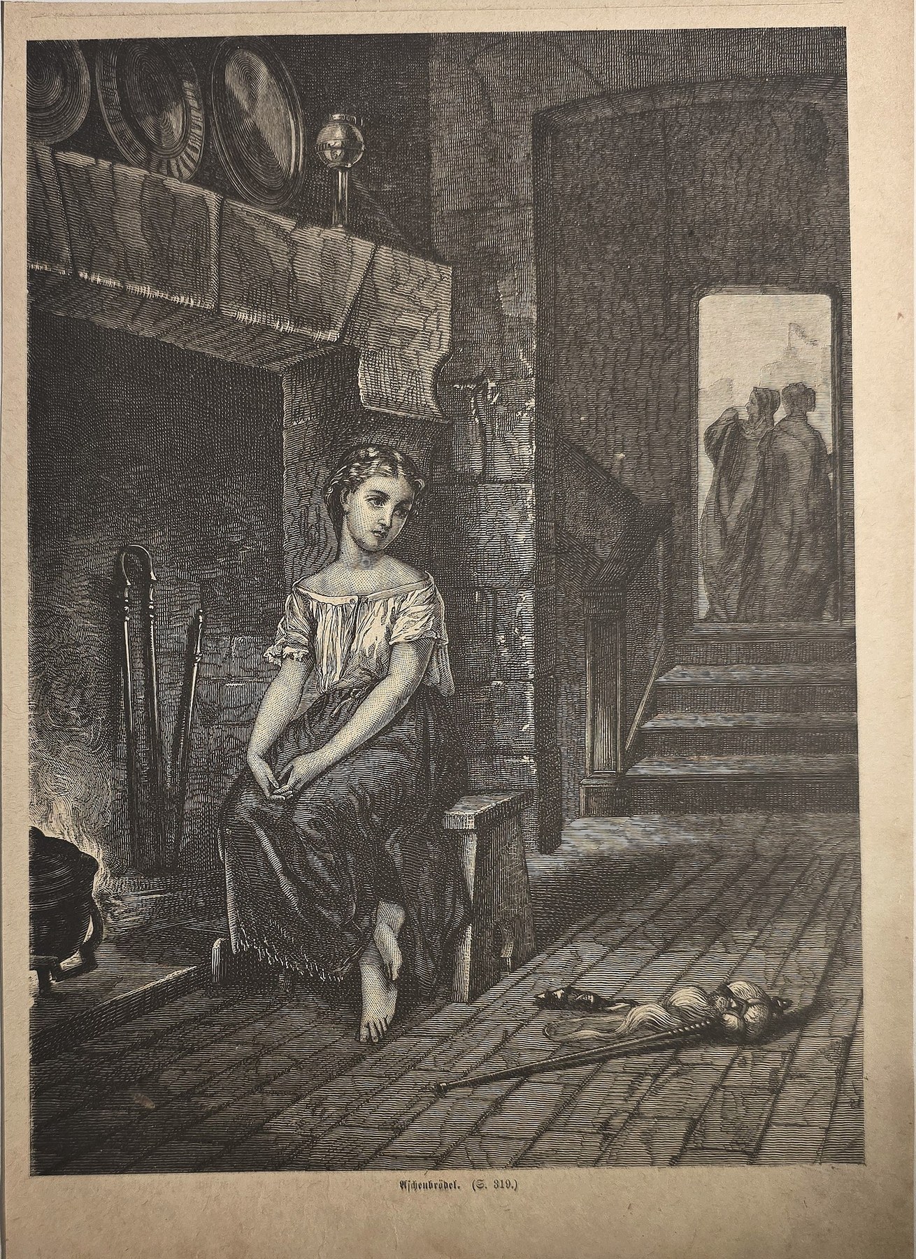 Frau auf einer Treppe im Hausflur
