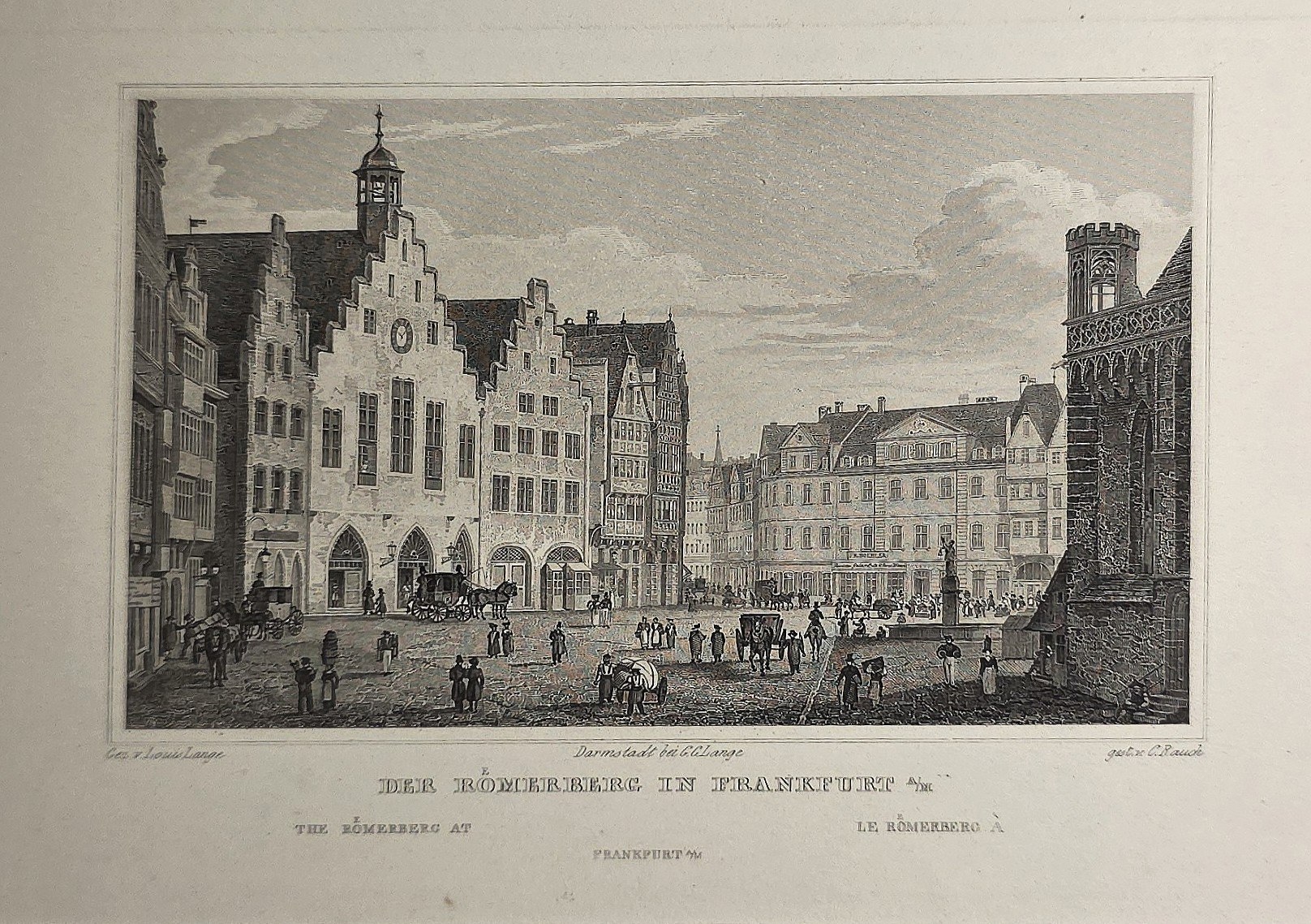 Städtischer Platz mit Staffelgiebeln und Figuren