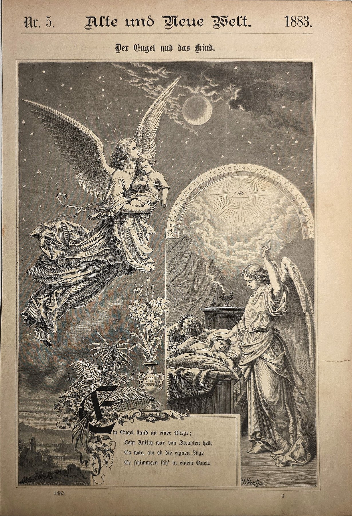 Allegorisches Blatt mit Engel, Licht und Figuren