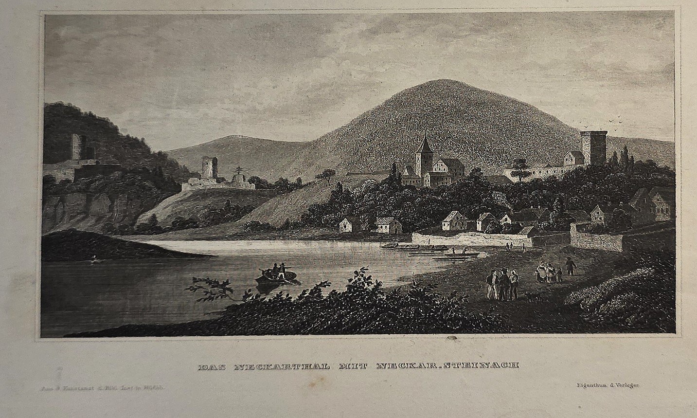Historische Ortsdarstellung – Dorf am Fuß eines runden Berges