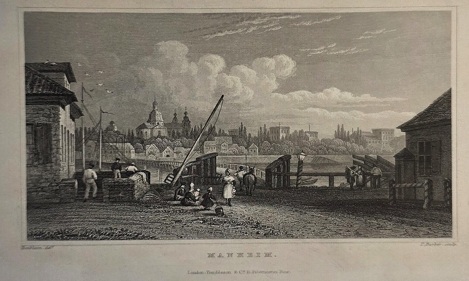 Hafenstadt mit Kränen und weiter Skyline