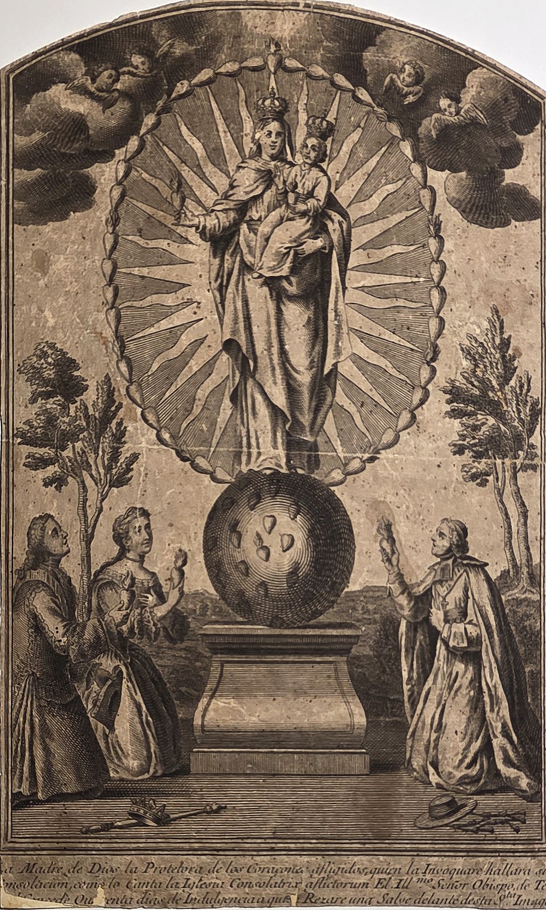 Madonna auf der Weltkugel mit Betenden